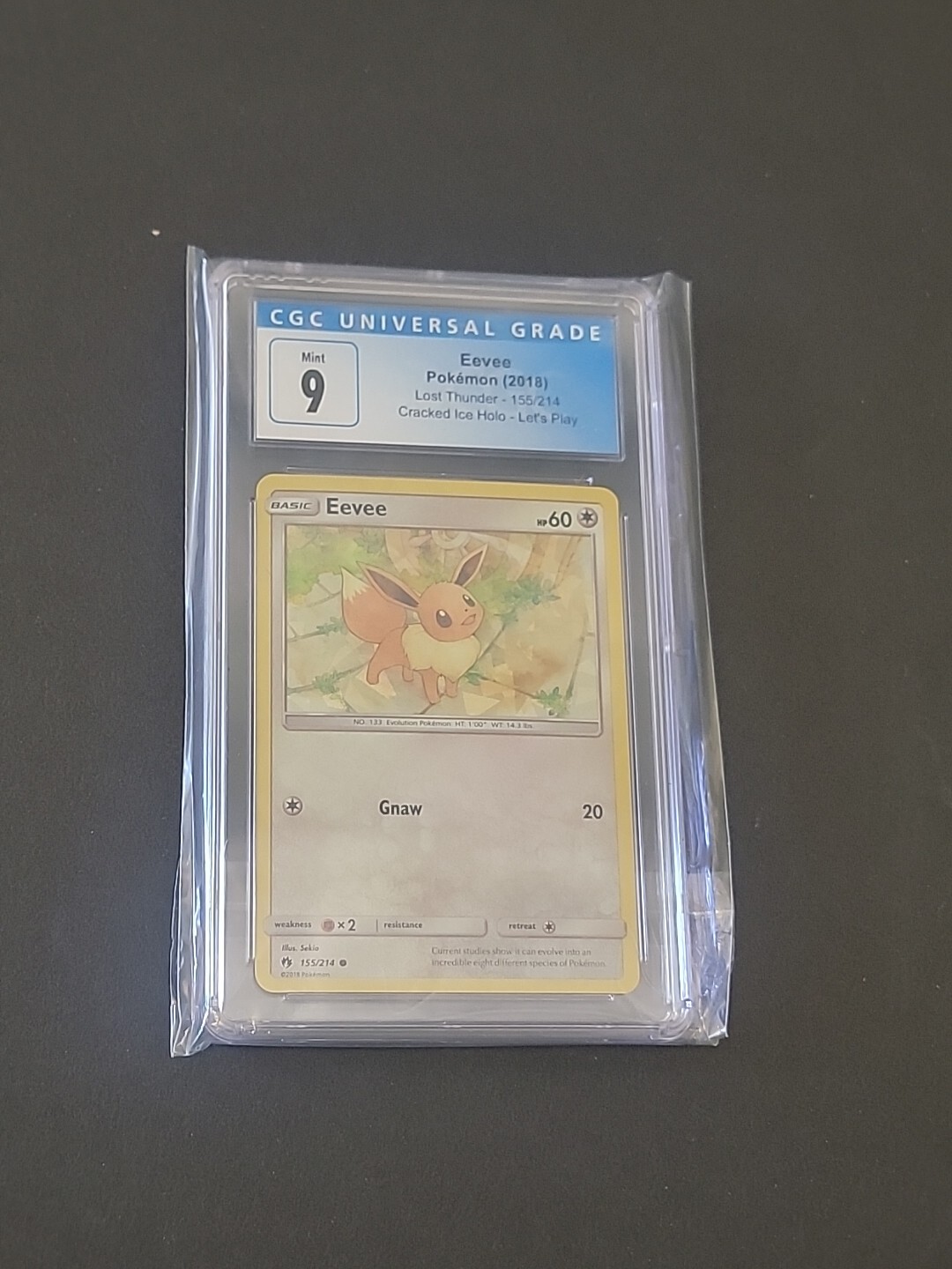 Pokemon 2018 S&M Lost Thunder Eevee Holo Cracked Ice 155/214 CGC 9 Grade Mint