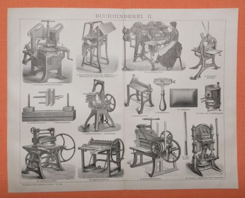 BUCHBINDEREI Buchbinder Falzmaschine Beschneidemaschine Holzstich 1895 - 第 1/2 張圖片