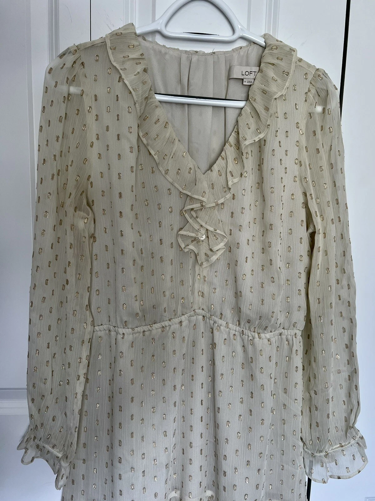 OFF WHITE Abito LOFT Off White G Shimmer con scollo a V e volant manica lunga donna taglia M