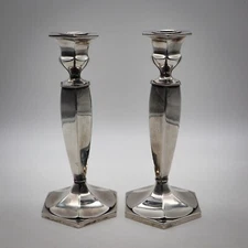 2 Vtg Pairpoint Mfg Co. Quadruple Silver Plated Candlestick Holders Art Deco