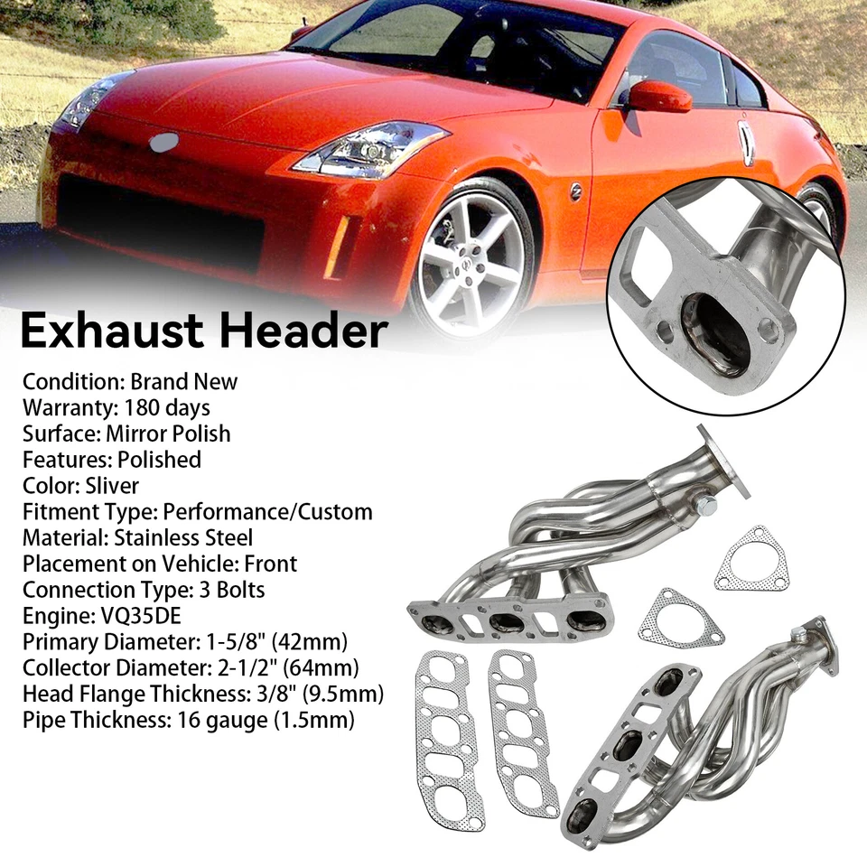 Shorty Headers For Nissan 350Z Z33 03-06 & INFINITI G35 FX35 VQ35DE V6 3.5L Foto 2 de 4