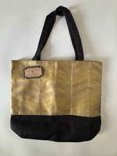 NWT Blossom Boutique - Gold And Black Canvas Tote Shoulder Bag, Polyester Lining
