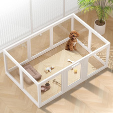 Clear Acrylic Dog Playpen Indoor Pet Pen, 24" H, White, 10 Panels  Open View, T