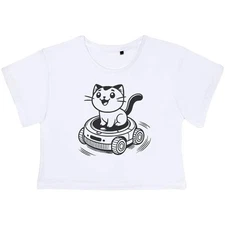 'Robot Vacuum Cat' Women's Cotton Crop Tops (CO052689)