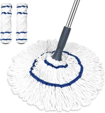 Self-Wringing Twist Mop Cotton Rotating Dry & Wet Mops with 2 Reusable Heads for