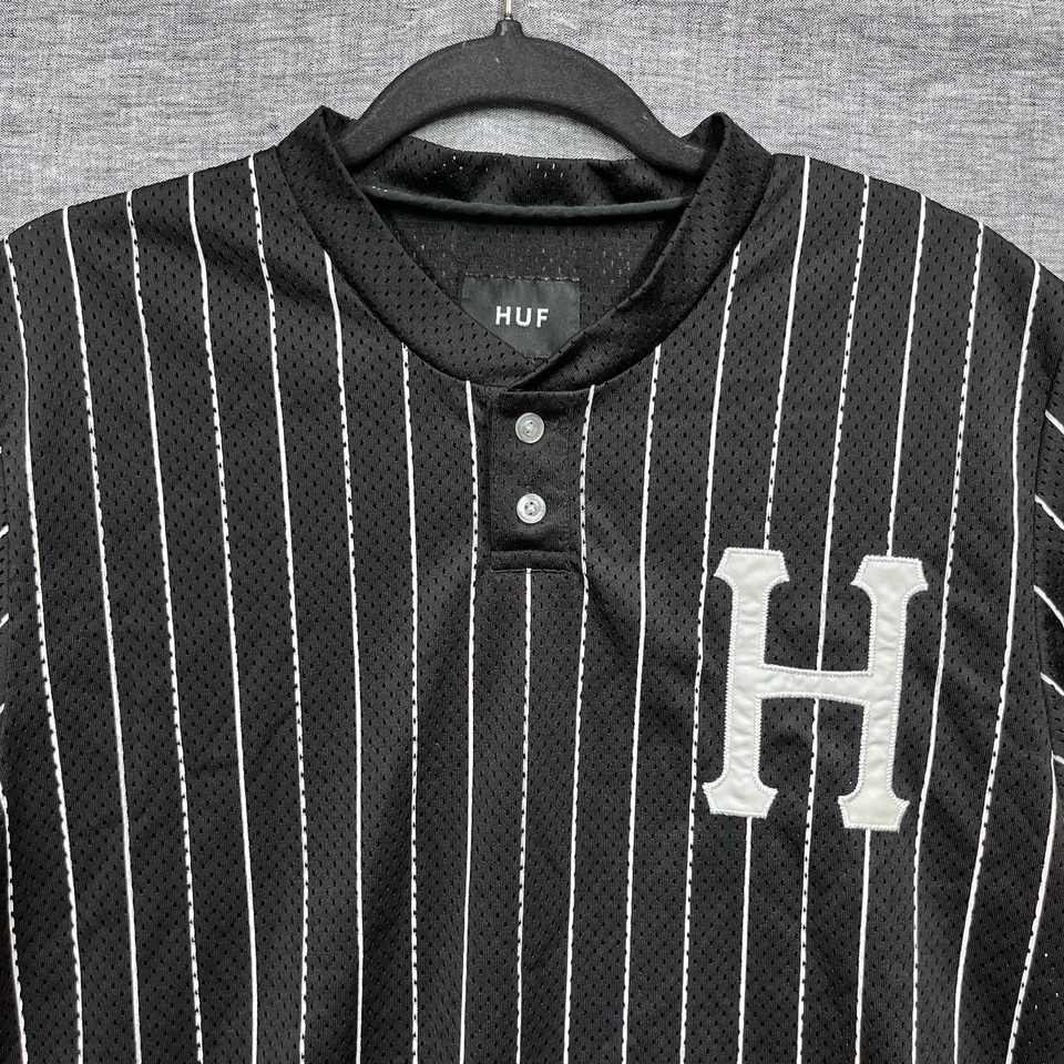Prendedor de béisbol negro a rayas HUF Worldwide Collection para hombre talla L mediana Y2K Foto 2 de 4