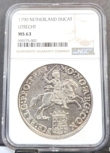 1790 NETHERLANDS SILVER 1 DUCATON UTRECHT NGC MS 63 EXTREMELY RARE TOP POP 1