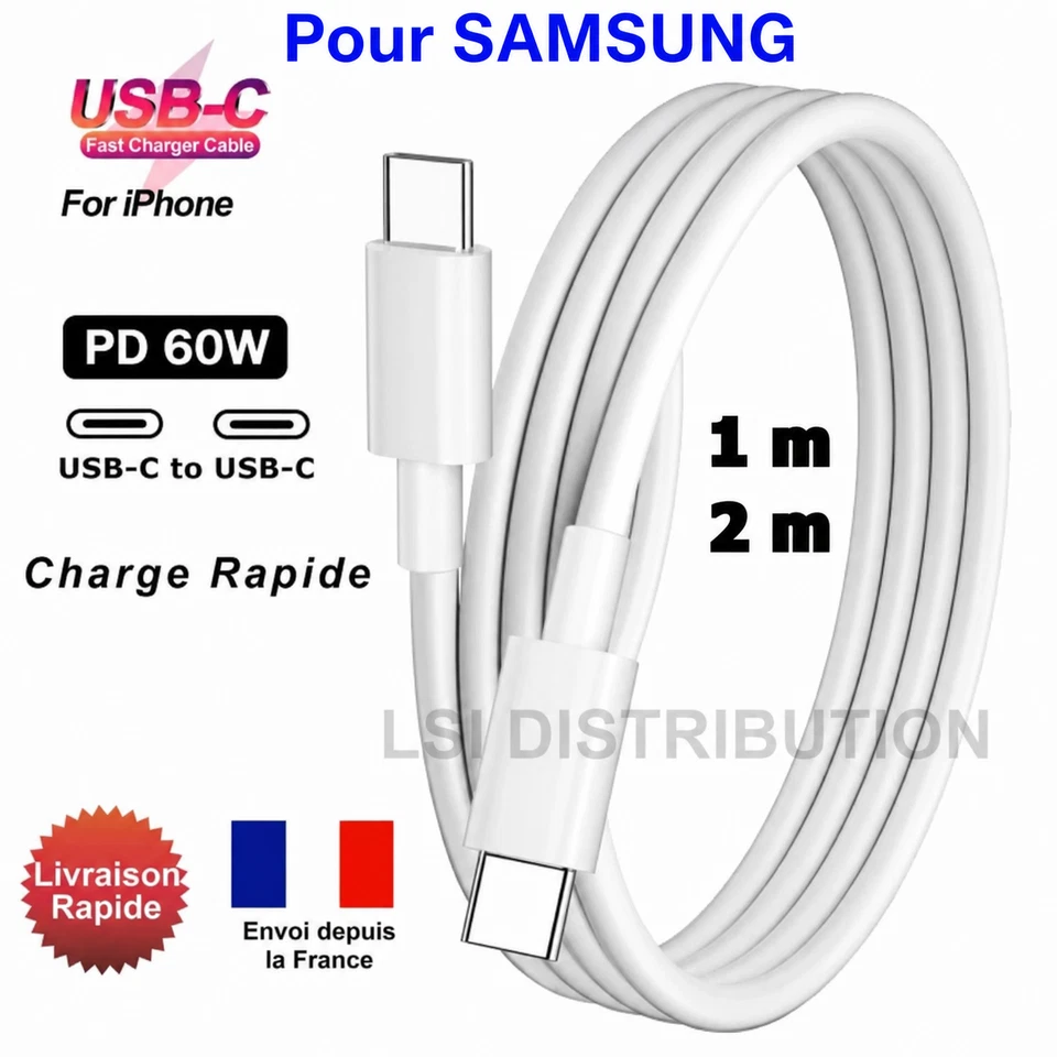 Cable Chargeur USB-C vers USB C pour Samsung téléphone - charge rapide - Photo 1/4