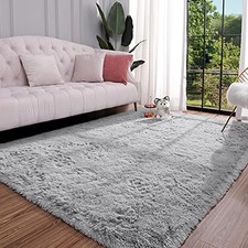 Fluffy Area Rugs for Bedroom Living Room, 4x5.3 Soft Plush 4x5.3 Feet Grey