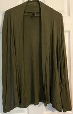 J M Fleurette Olive Green Loose Soft Stretch Jacket Top Womens Medium 95% Rayon