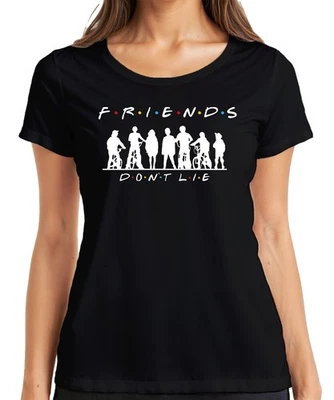 PRINTERA FRIENDS DON'T LIE Stranger Kids Fahrräder 80er Retro Hawkins Elf Damen T-Shirt