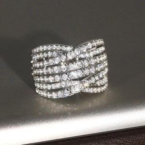 Authentic 3TCW Round Cut Lab Created Diamond Multiple Layers Ring 14k White Gold Plated
