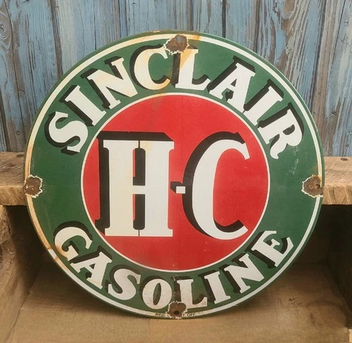 Vintage Sinclair HC Gasoline Porcelain Metal Gas Pump Plate Sign