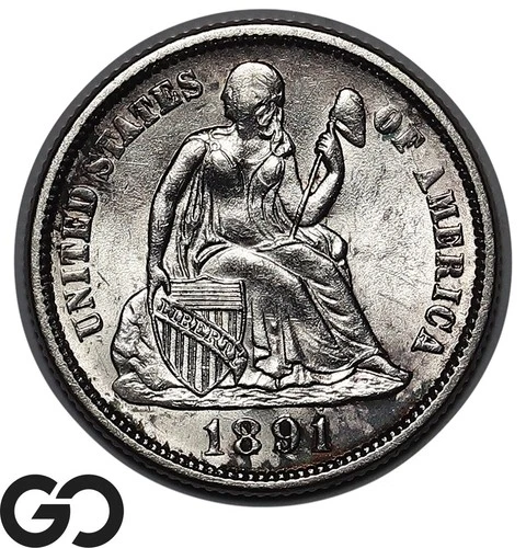 1891 Seated Liberty Dime, Nice Mint Luster, Choice Gem BU++