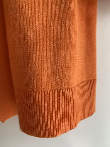 Linda Matthews Sz L Open Front Cardigan Sweater KnitTop Orange Roll-Tab Sleeves - Picture 5 of 10