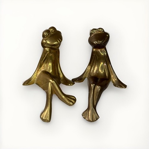 Vintage Messing Frösche sitzender Frosch Ornamente Messingtiere Messingfrösche Mid Century