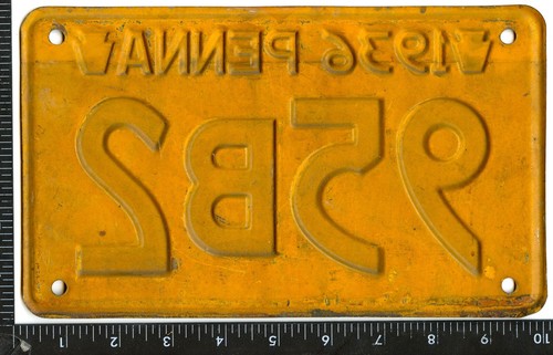 ORIGINAL SINGLE 1936 Pennsylvania License Plate 4 DIGIT UNCLEANED - Foto 2 di 2