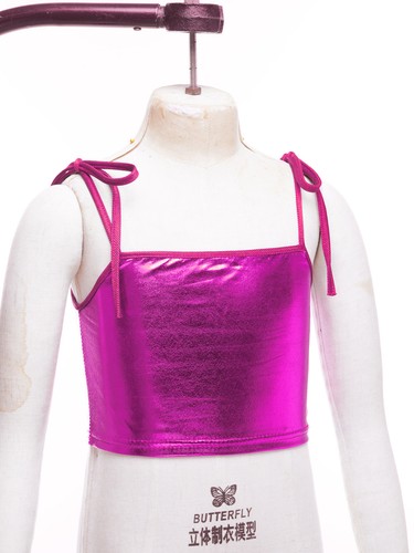 Girl Metallic Dance Tank Kids Camisole Shorts Sports Top Shiny Stage Dancewear - Picture 32 of 108