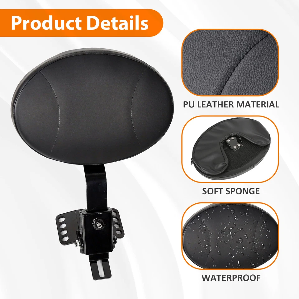 Encosto de motorista ajustável adequado para Harley Touring 97-25 assentos com fenda de uma peça - Imagem 4 de 4