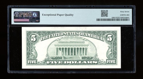 DBR 1995 $5 Atlanta Fr. 1985-F Superb Gem PMG 67 EPQ Serial F55249464F - Picture 2 of 2