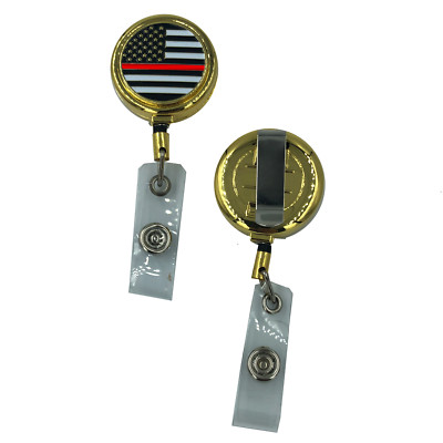CL8-07 Thin Red Line Metal ID Reel retractable ID Card Holder Fire Fighter Depar