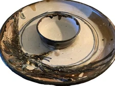 Vintage Art Pottery Chip And Dip Tray Textural Earth Tones