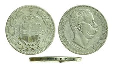 pcc1108) Regno Umberto I (1878-1900) Lire 2 Stemma 1885 Rara VARIANTE NODO SAB.