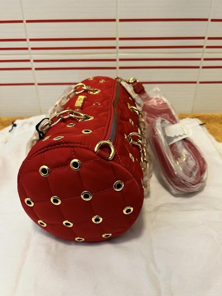 Bolso de Mano Nylon Acolchado Moschino Rojo Cilindro con Herrajes Dorados Nuevo Foto 4 de 4
