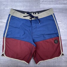 VISSLA Board Shorts Mens Striped Back Pocket Beach Surf Blue Pink Size 32