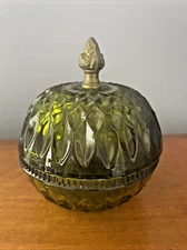 Indiana Glass Mt. Vernon Olive Green Glass Candy Box & Lid