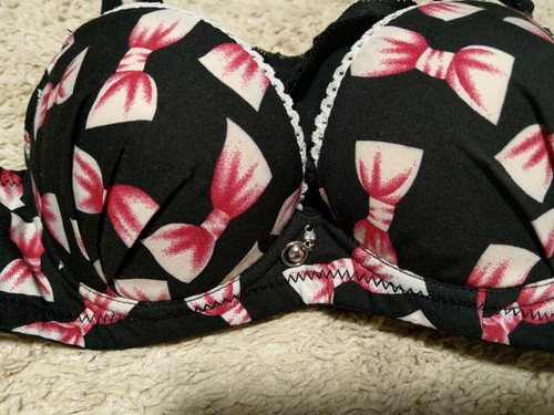 Underwire Push-Up Bra & Panty Set - Black Red Bows - Size 32B - Picture 4 of 5
