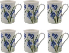 6 Bluebell Coffee Mugs Blue flower Fine China 300ml Matching Floral Tea Cups Set