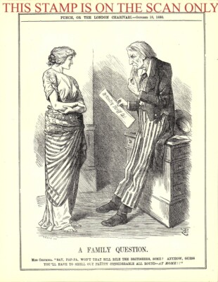 1890 Punch Uncle Sam Cartoon Print - 'A Family Question' McKinley Tarrif Act /36