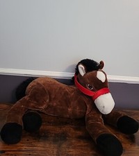 Horse Plush Dan Dee Collector s Choice Laying Down Brown White Red Bridal 24