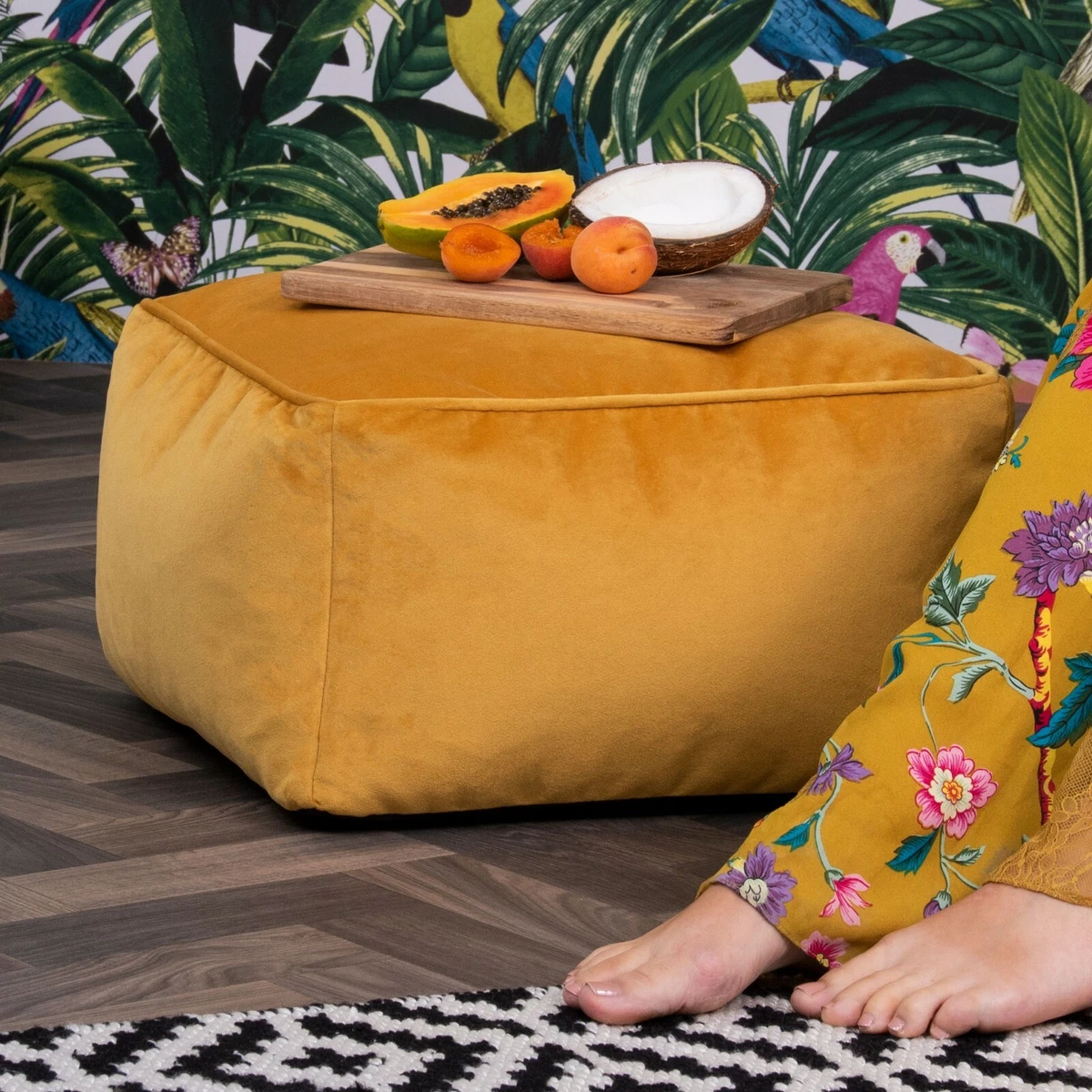 Luxury Velvet Pouffe 40cm x 24cm Large Square Bean Bag Footstool