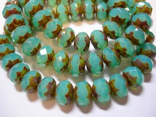25 8x6mm Turquoise Opal Picasso Czech Glass Fire polished Rondelle beads