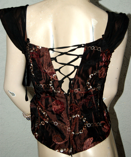 Edles Abendkleid - TOP * Bluse * Schnür - Top braun Bändchenbesatz festlich 48 - Bild 5 von 5