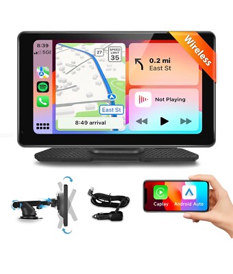 Podofo Wireless Carplay Screen for Car, 7 inch HD IPS Touch Screen Portable Radi