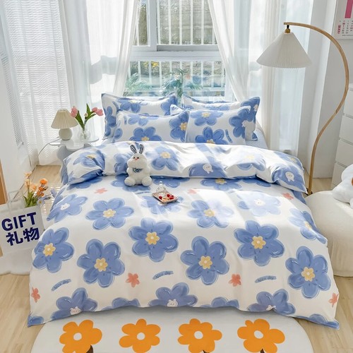 Floral Bedding Set Duvet Cover Flat Bed Sheet Pillowcase Home Textile Queen Size - Picture 14 of 53