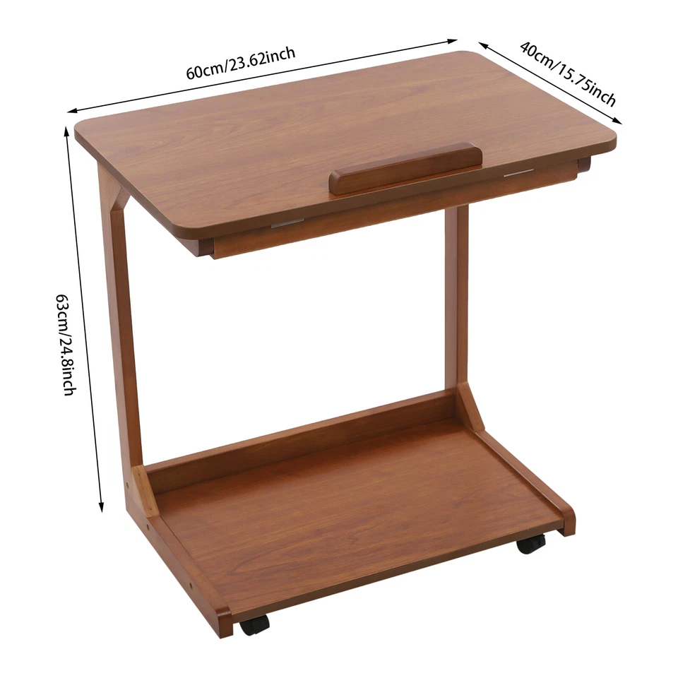 C Shaped Side Table 25'' H Durable Laptop End Table w/ 4 Wheels Adjustable Angle - Image 2 of 4
