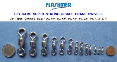 5 FLASHMER SPECIALIST BIG GAME NICKEL CRANE SWIVELS THUNFISCH HAI ROCHEN CONGERSCHALEN