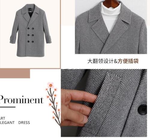 New Fall/ Winter Boys Woolen Jacket Kids Children Casual Thick Coat Outerwear - Imagen 5 de 14