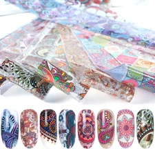 10pcs Bohemia Art Patterns Nail Foil Film Sticker Transfer Decals Manicure DIY