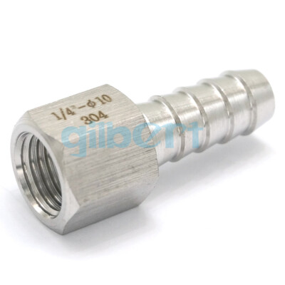 1/4'' BSP Female to 10mm Hose Barb 304 Stainless Hex Splicer Pipe Fitting