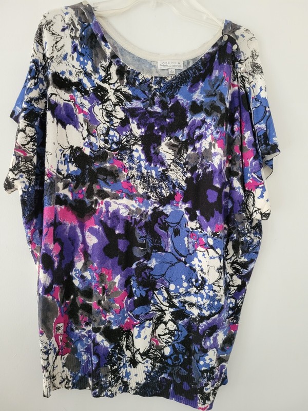 Joseph A. Beautiful Purple Pink Blue Short Sleeve Light Sweater Top Size XL