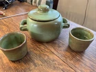 Vintage frankoma pottery prairie green/3 Pieces/small Cups& Sugar/storage