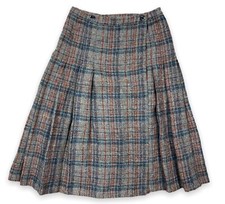 Vintage Pleated Plaid Virgin Wool Blend Skirt Women's School Preppy Grunge Italy