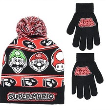 Super Mario Boys' Beanie Gloves Set Youth One Size