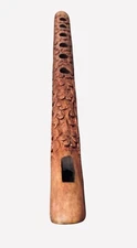 Vintage Flute Hand Carved Wood Flowers Wooden Instrument