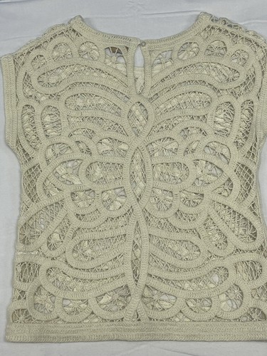 Anthropologie ISY & kI Ravel Ivory Cotton crocheted Knit Blouse Top Shirt - Picture 8 of 13